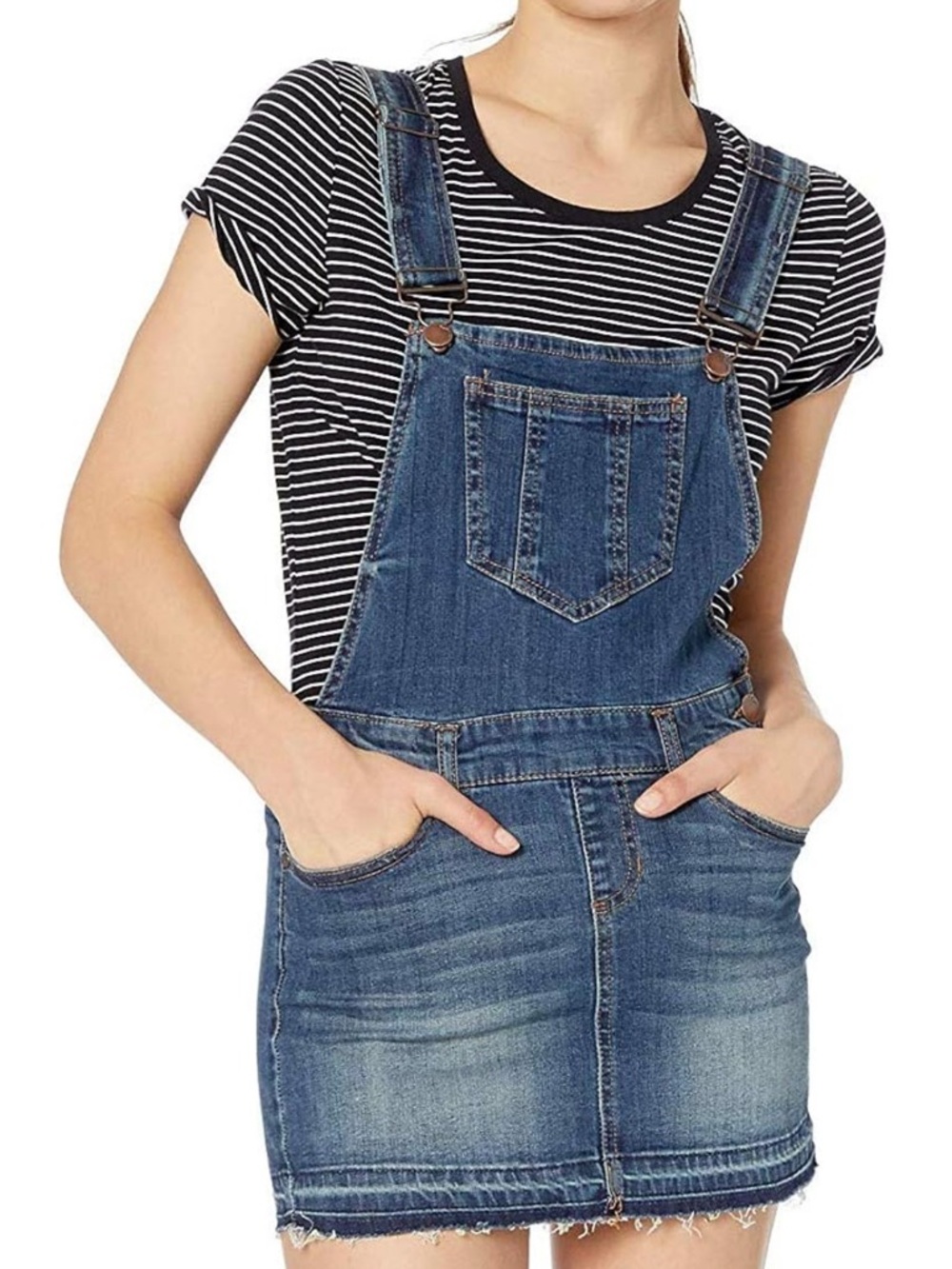 Dollhouse Denim Overall Skirt Dress Blue Distressed Mini Size 7 Women’s